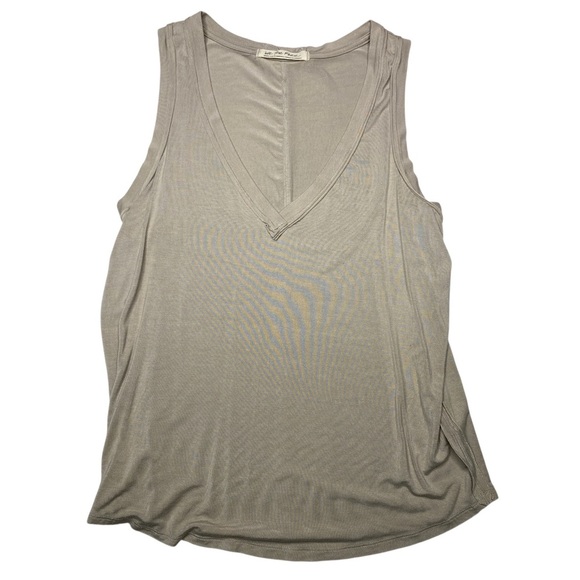 Free People Tan and Gray Relaxed Tank Top V-Neck - Picture 1 of 5